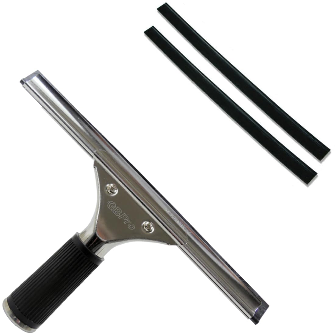 GBPro Professional Window Squeegee | 25cm Stainless Steel Wiper + 2 Blades