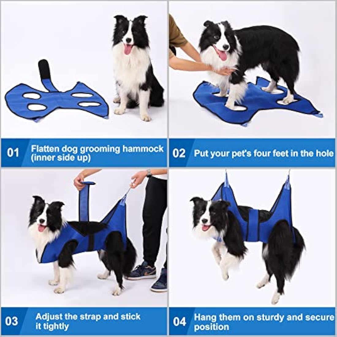 Kkiimatt Dog Grooming Hammock Harness with Nail Clippers - Blue, Large