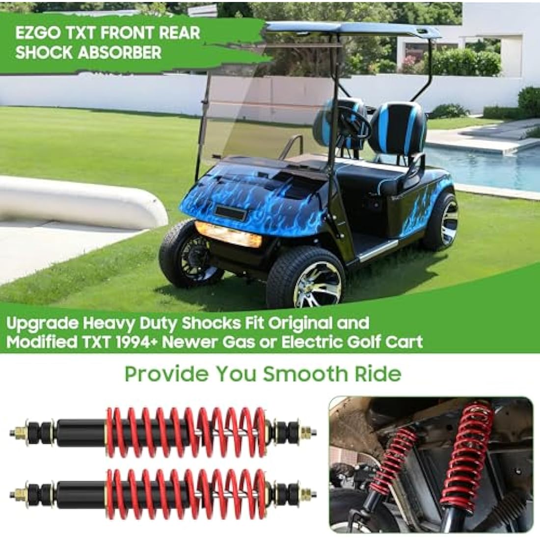 10L0L Heavy Duty Golf Cart Shock Absorber Set for EZGO TXT Medalist (2 Pack)