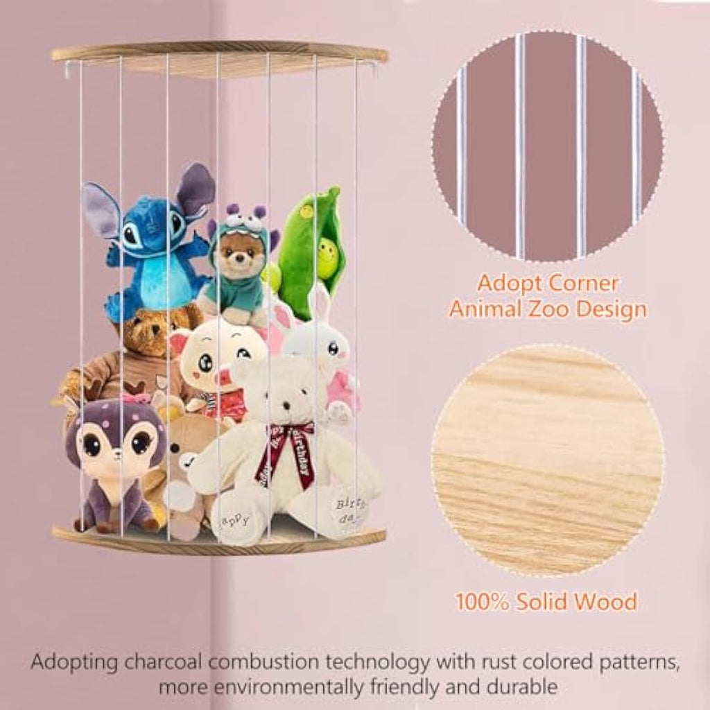 Wooden Stuffed Animal Storage – Corner Plush Toy Organizer Shelf