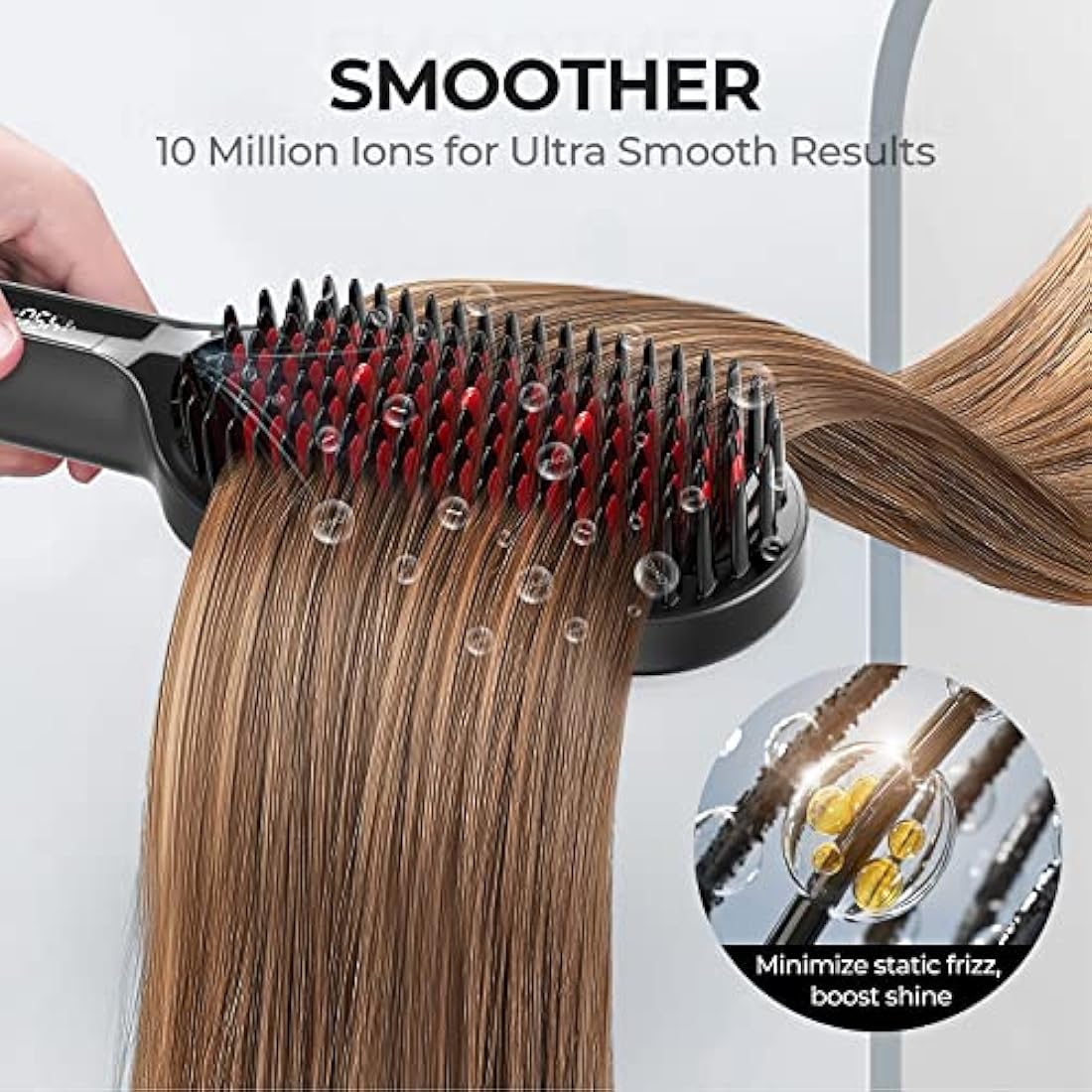 TYMO Ionic Plus Hair Straightener Brush | Ceramic Anti-Frizz Hot Brush