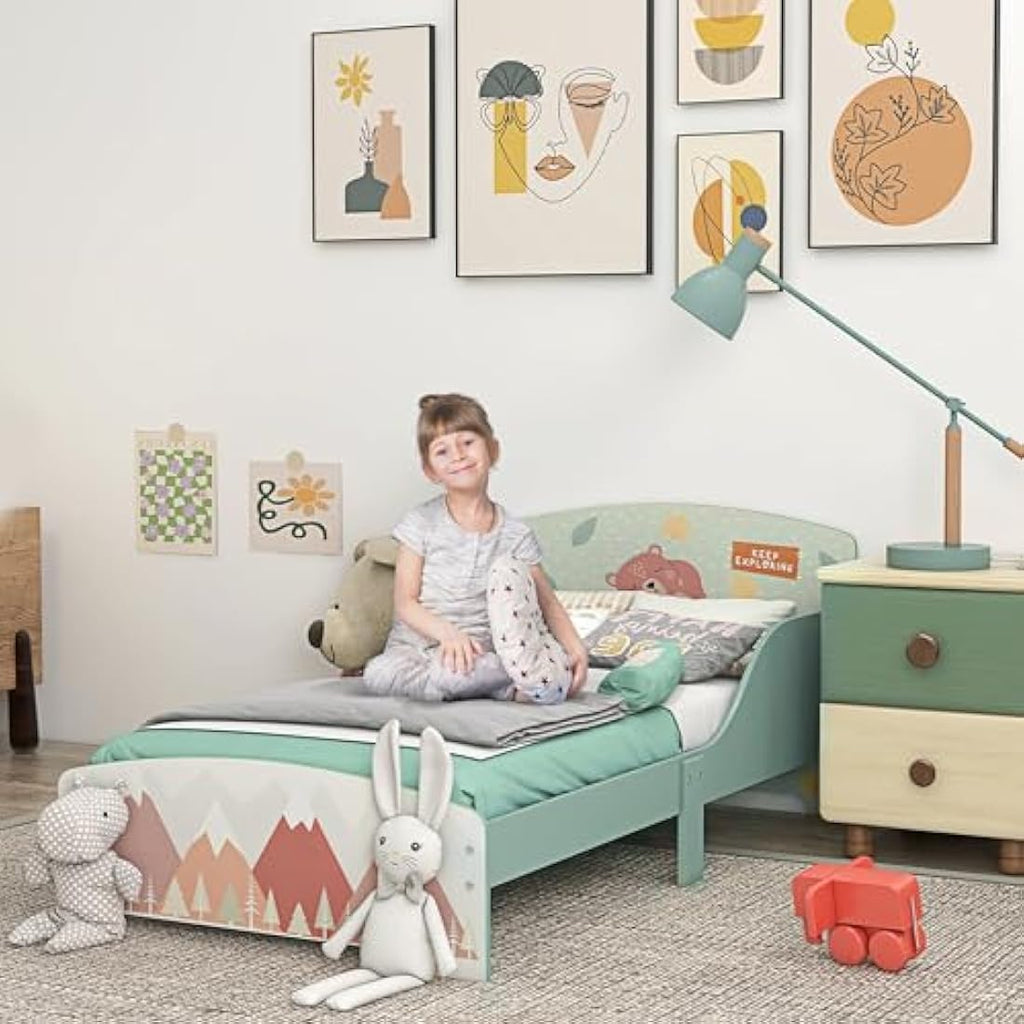 ZONEKIZ Toddler Bed Frame | Animal Theme Kids Junior Bed – Green