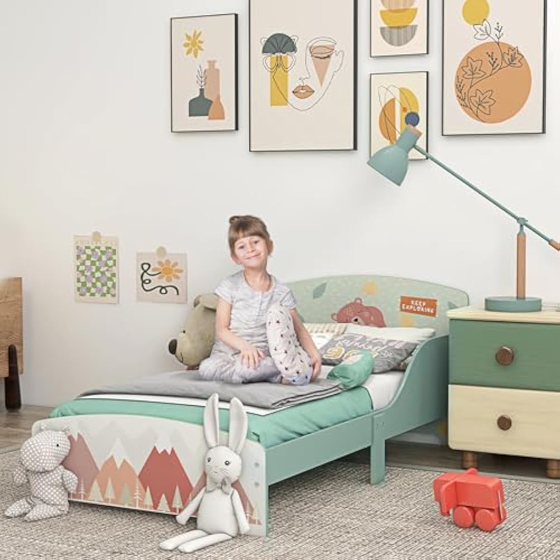 ZONEKIZ Toddler Bed Frame | Animal Theme Kids Junior Bed – Green