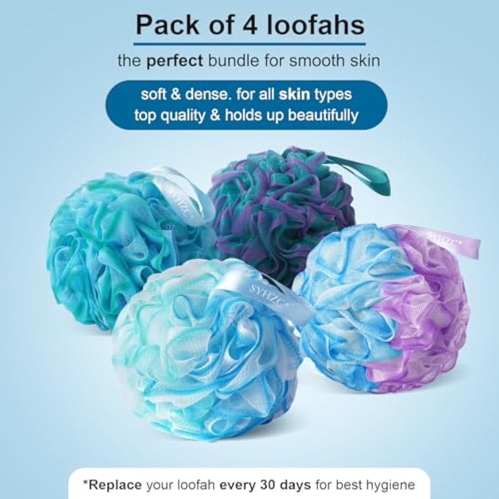 Jolof Store Large 75g Mesh Shower Pouf – Soft Exfoliating Loofah Set of 4