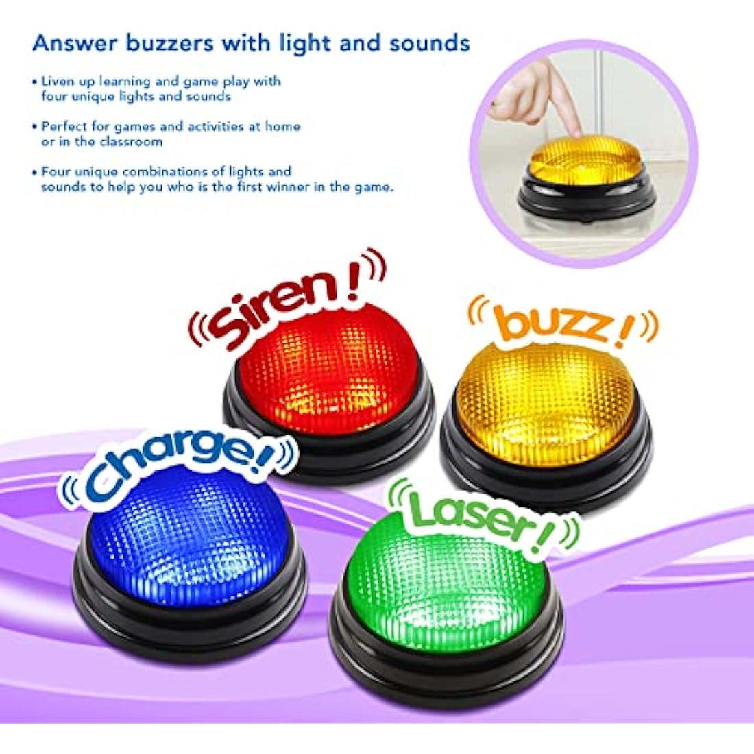BEAN LIEVE Game Show Buzzers for Classroom – 4 Sounds, Set of 4