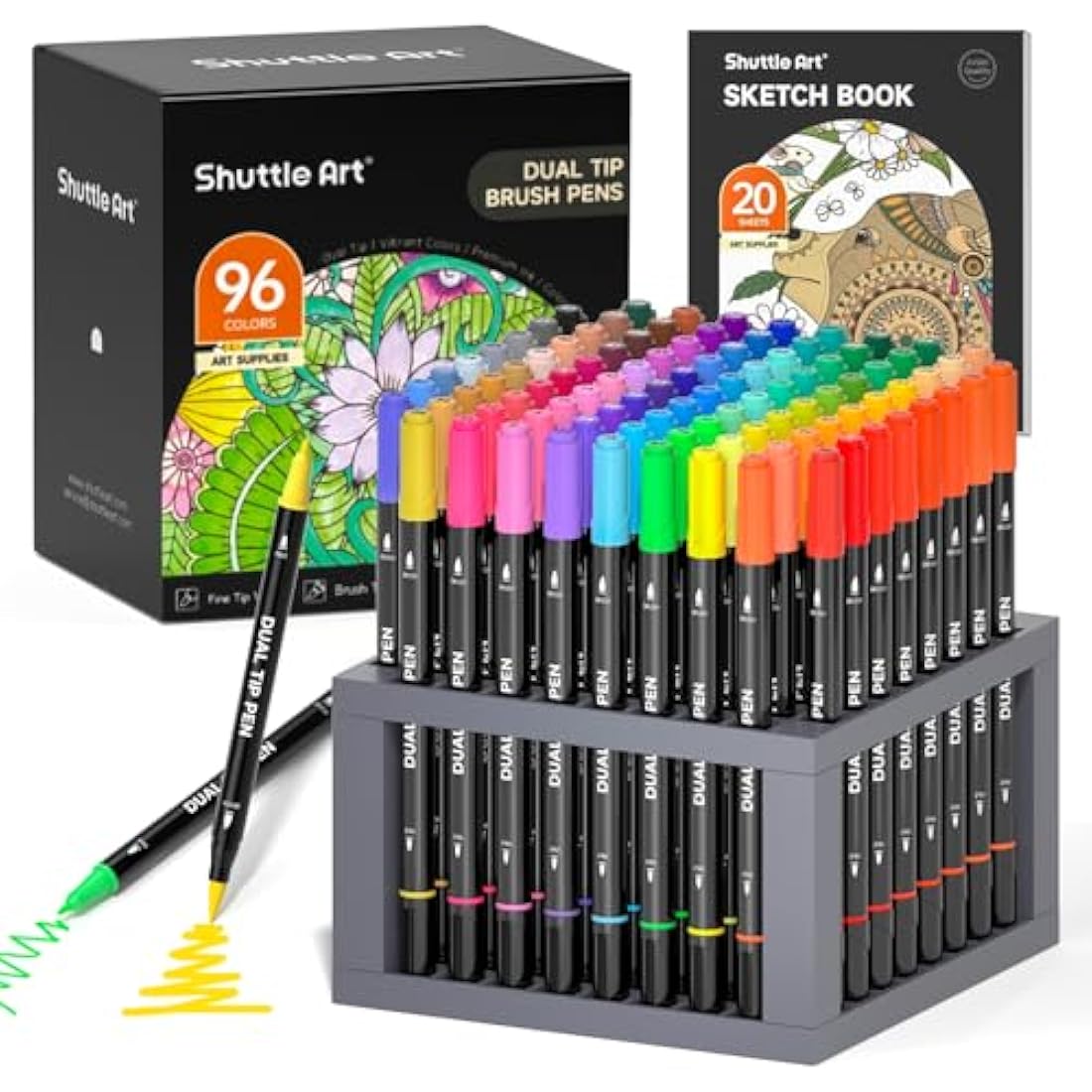 Shuttle Art 96 Colors Dual Tip Brush Pens – Fine & Brush Tip Markers Set