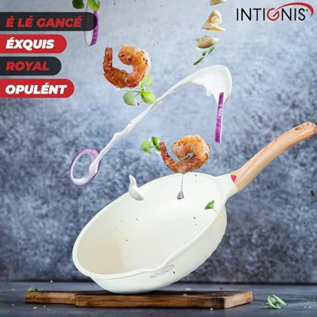 NTIGNIS 28cm Deep Frying Pan with Lid | Non-Stick Induction Skillet