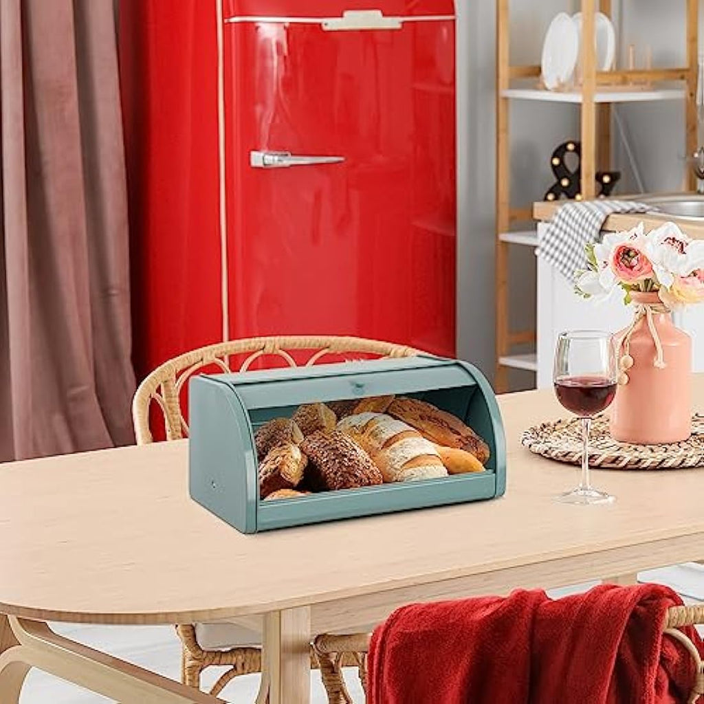 Metal Bread Box – Roll Top Countertop Storage Bin, Green