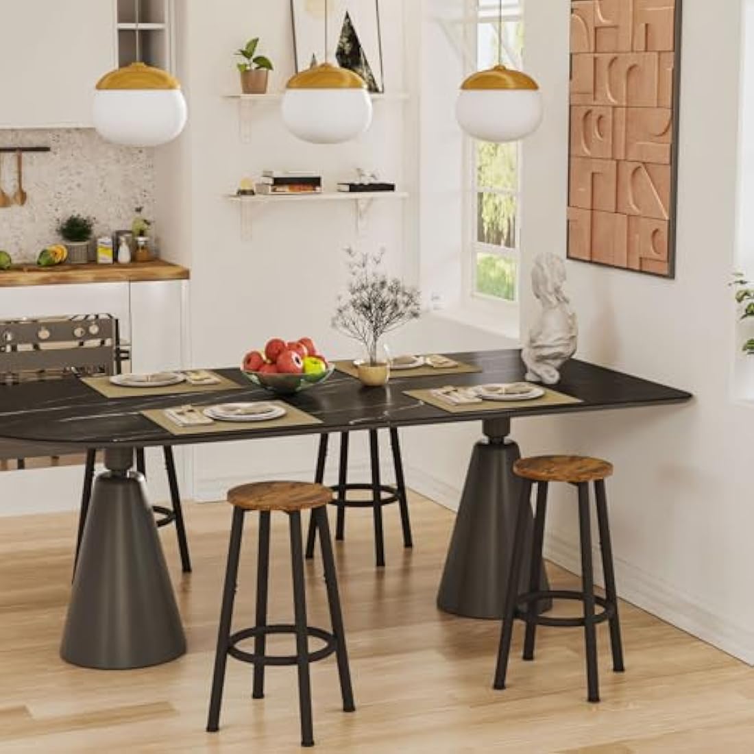 YMYNY Industrial Bar Stools Set of 2 | 64cm Rustic Brown Kitchen Chairs