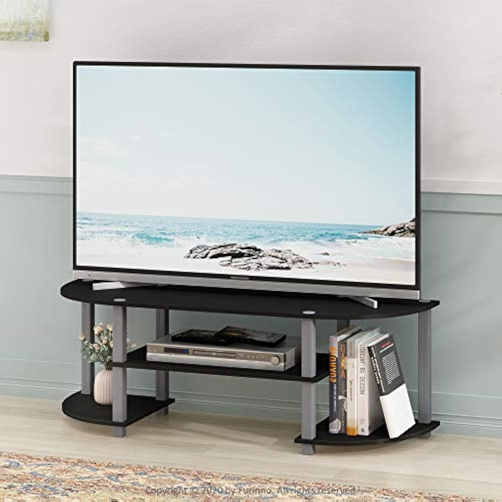 Furinno Wide TV Stand for 55 Inch TV – Modern Media Console, Black/Grey