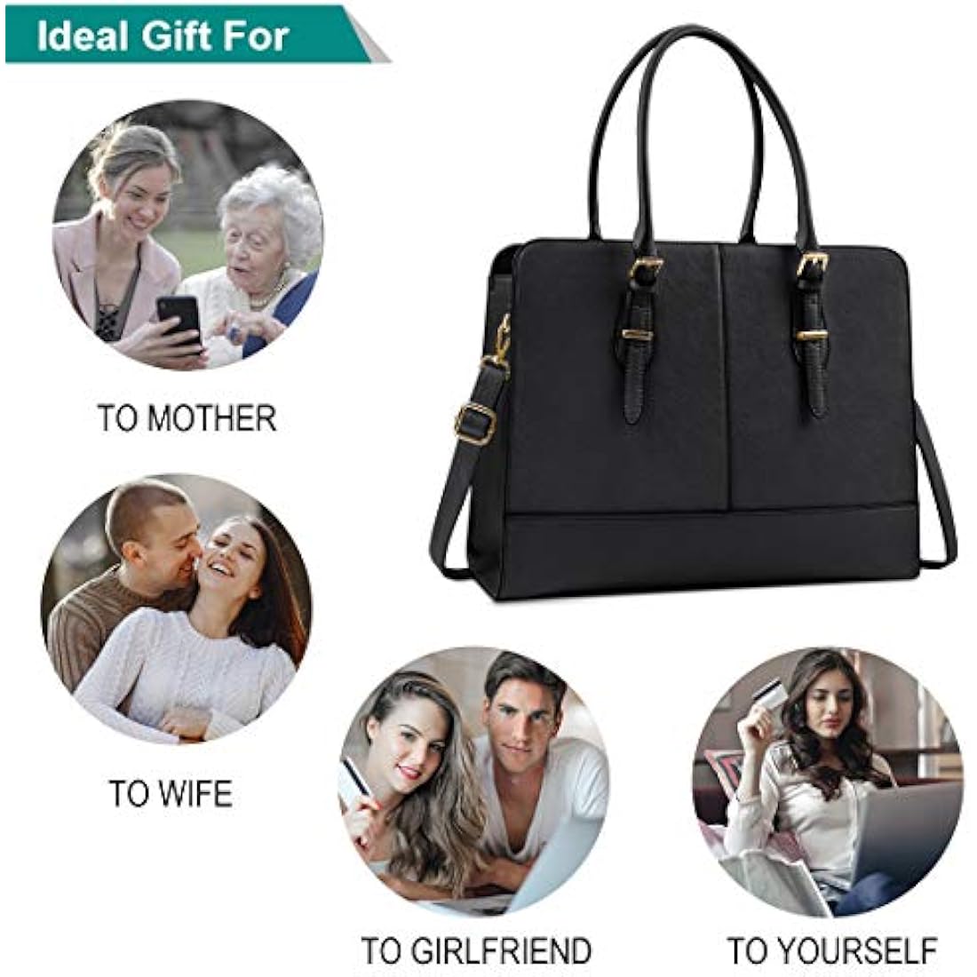 Leather Laptop Bag for Women | 15.6 inch Work Tote Handbag