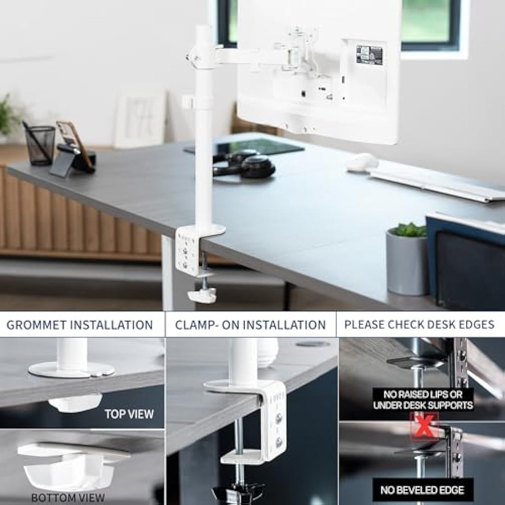 VIVO Single Monitor Arm Mount for 32-38 inch Screens, White | STAND-V001W