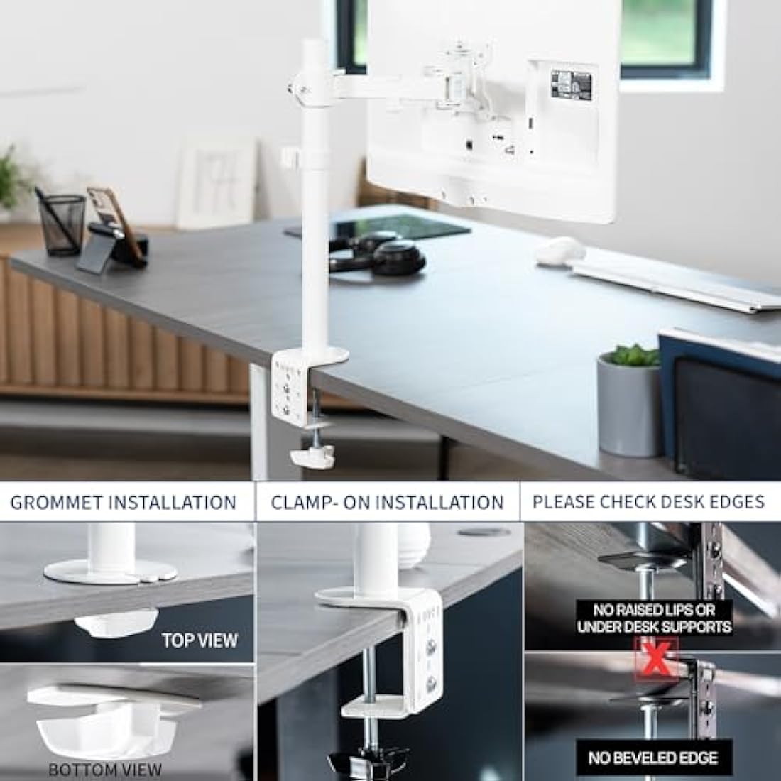 VIVO Single Monitor Arm Mount for 32-38 inch Screens, White | STAND-V001W