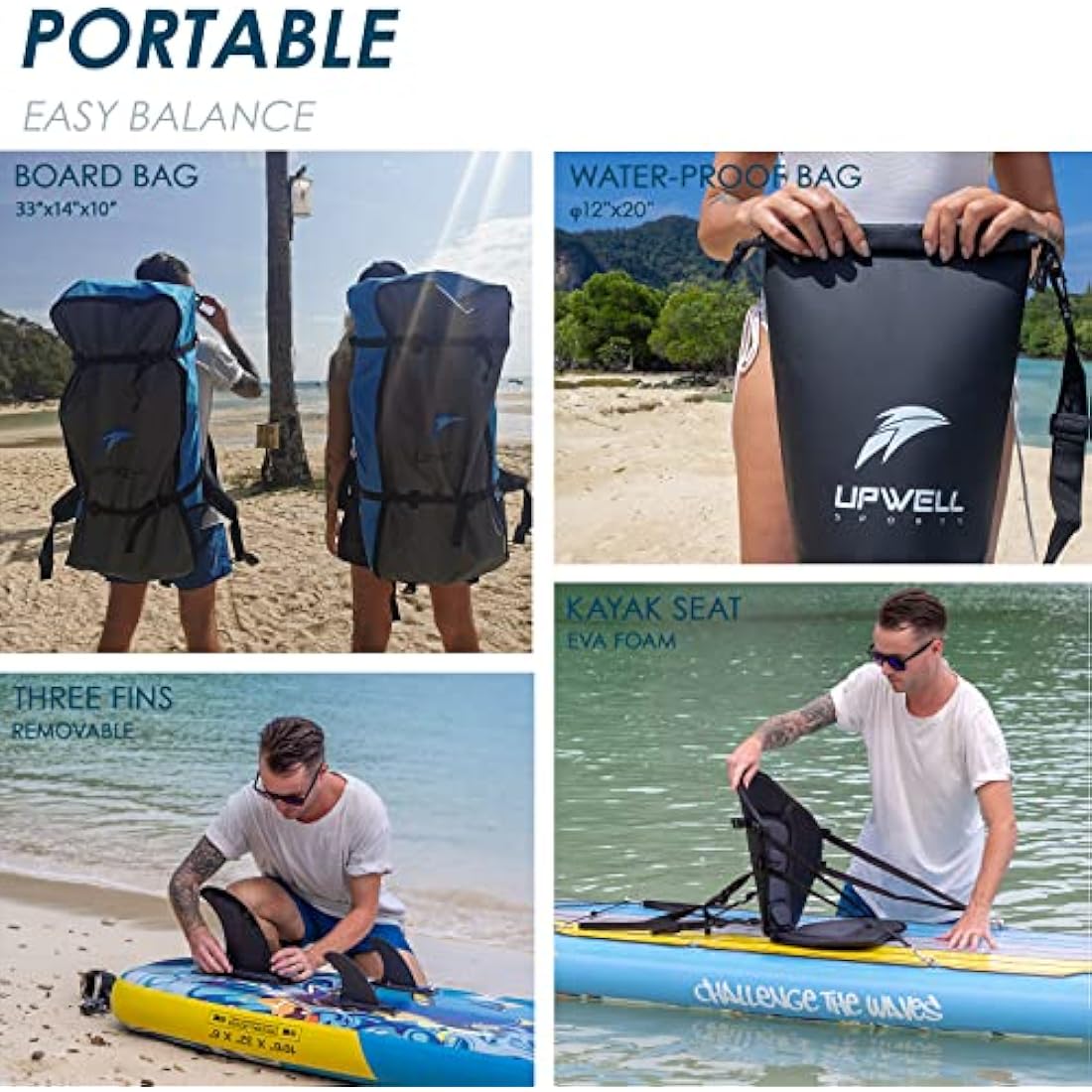 UPWELL 10'6" Inflatable Stand Up Paddle Board with Kayak Seat & Fins