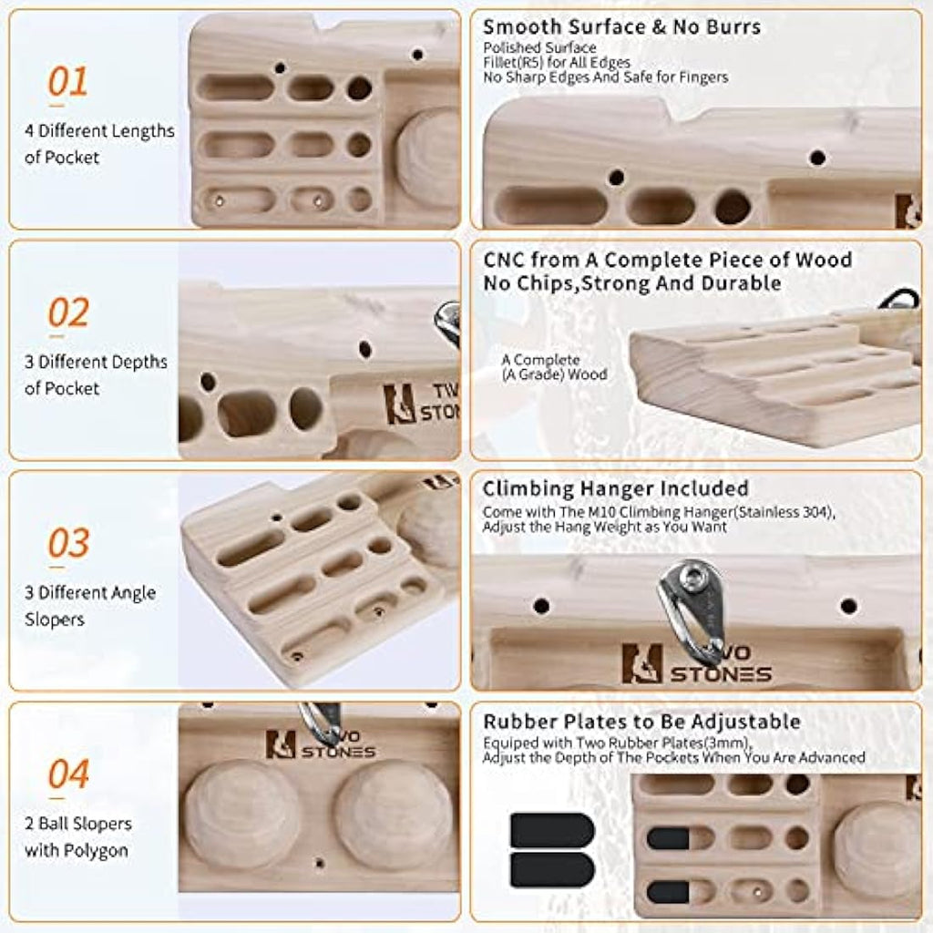 Wooden Rock Climbing Hangboard – Natural Wood Fingerboard