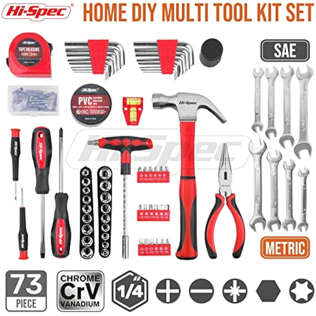 Hi-Spec 73pc Household Tool Kit – Complete Hand Tool Set for DIY