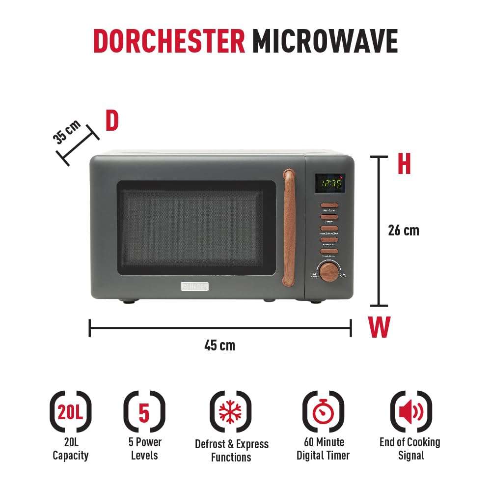 Dorchester Grey 800W Digital Microwave - 20L Compact Oven