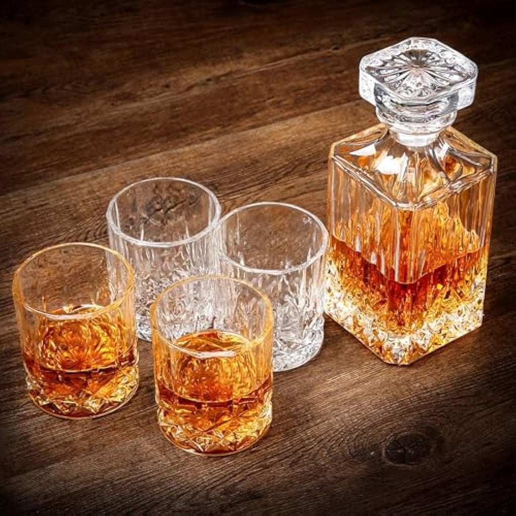 Lighten Life 5-Piece Whiskey Decanter Set | Lead-Free Crystal Glass