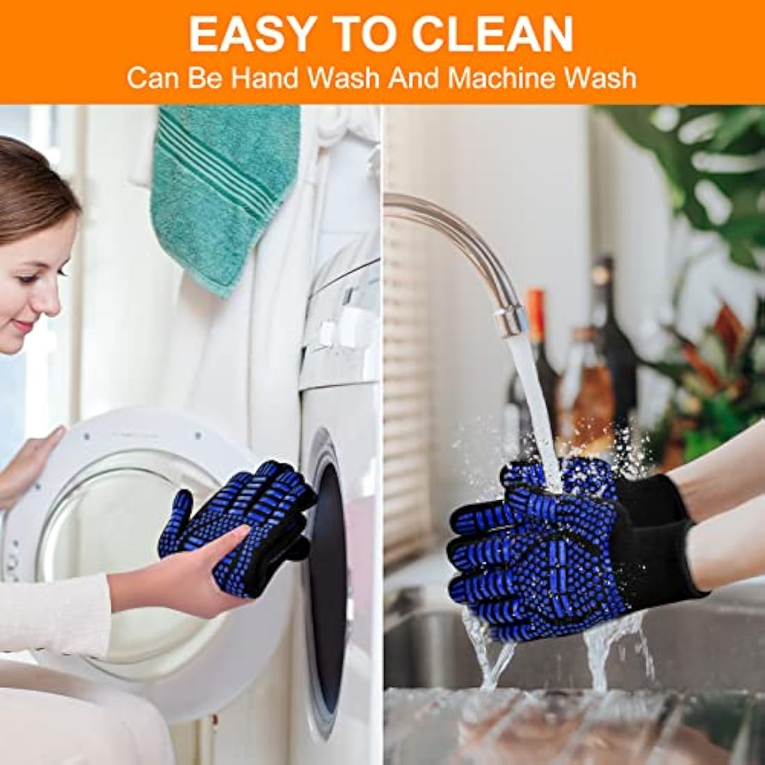 flintronic Heat Resistant Grill Gloves | 1472°F Fireproof Oven Mitts - Blue