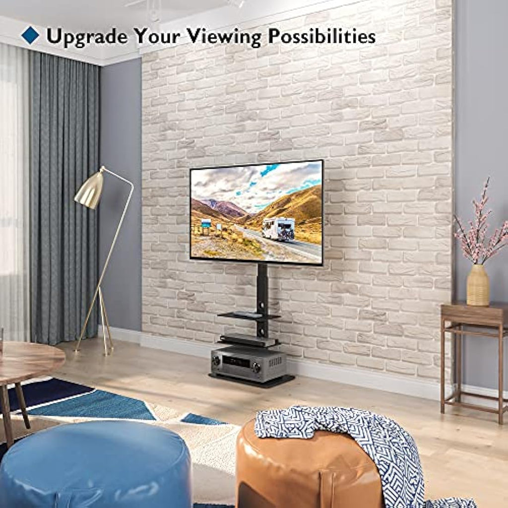 BONTEC Universal Floor TV Stand | 30-70 inch | 3-Tier Glass Shelves