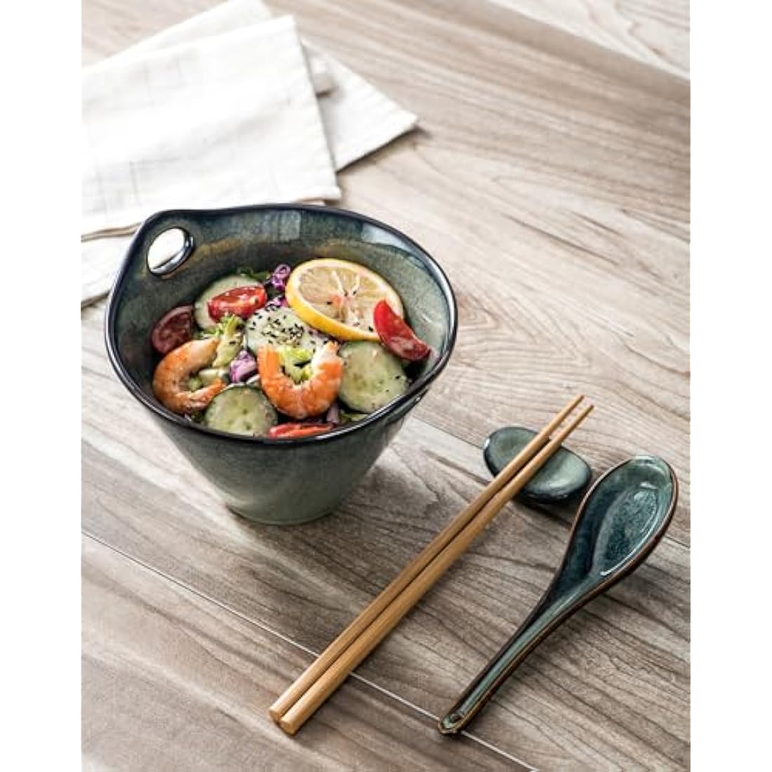 Henten Home Ceramic Ramen Bowl Set of 2 – 780ml Green Reactive Glaze