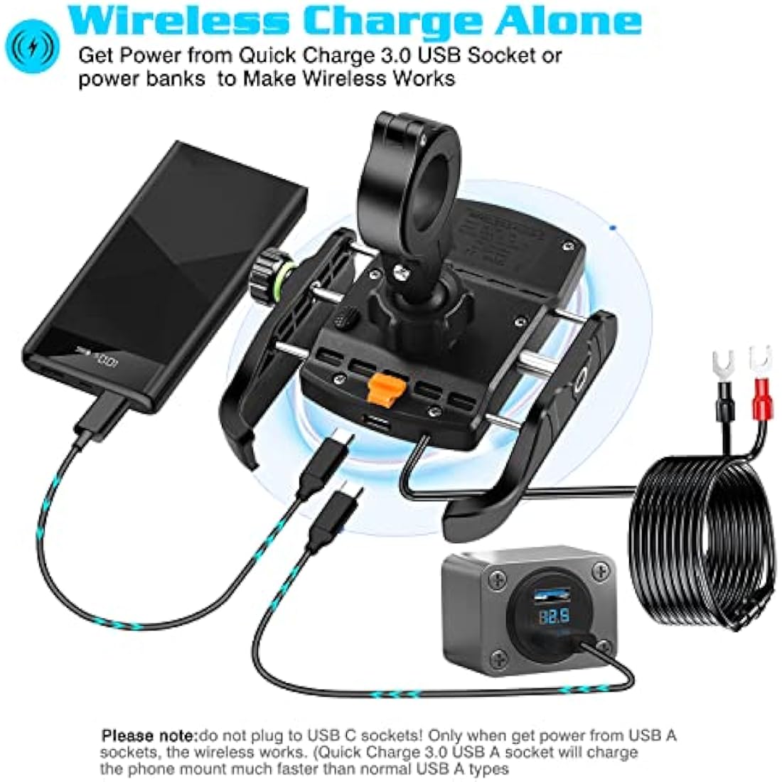 iMESTOU Motorcycle Phone Mount | Wireless & USB-C Fast Charger | 4-7"