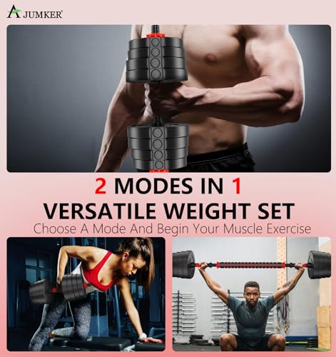 AJUMKER 30KG Adjustable Dumbbell and Barbell Set for Home Gym Training