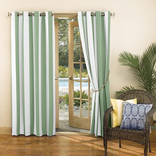 Sun Zero Valencia Cabana Stripe Outdoor Blackout Grommet Curtains, Spa Green