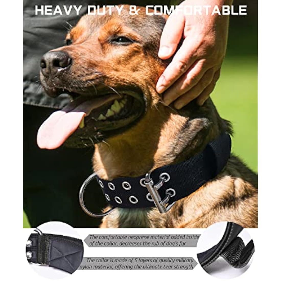 Heavy Duty 5cm Wide Padded Dog Collar with Handle | Black