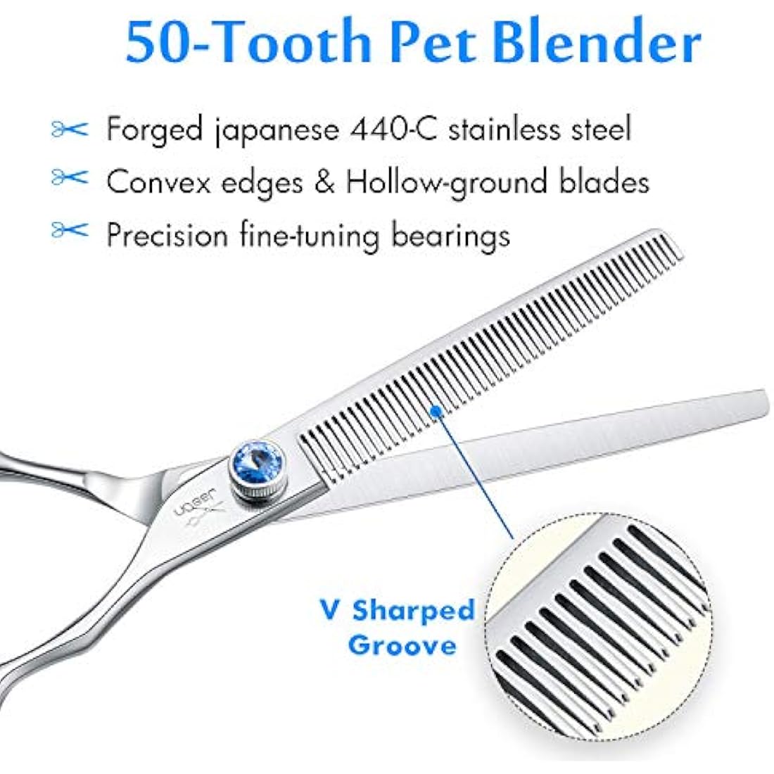 JASON 7" Dog Grooming Thinning Scissors | 50 Teeth 440C Stainless Steel