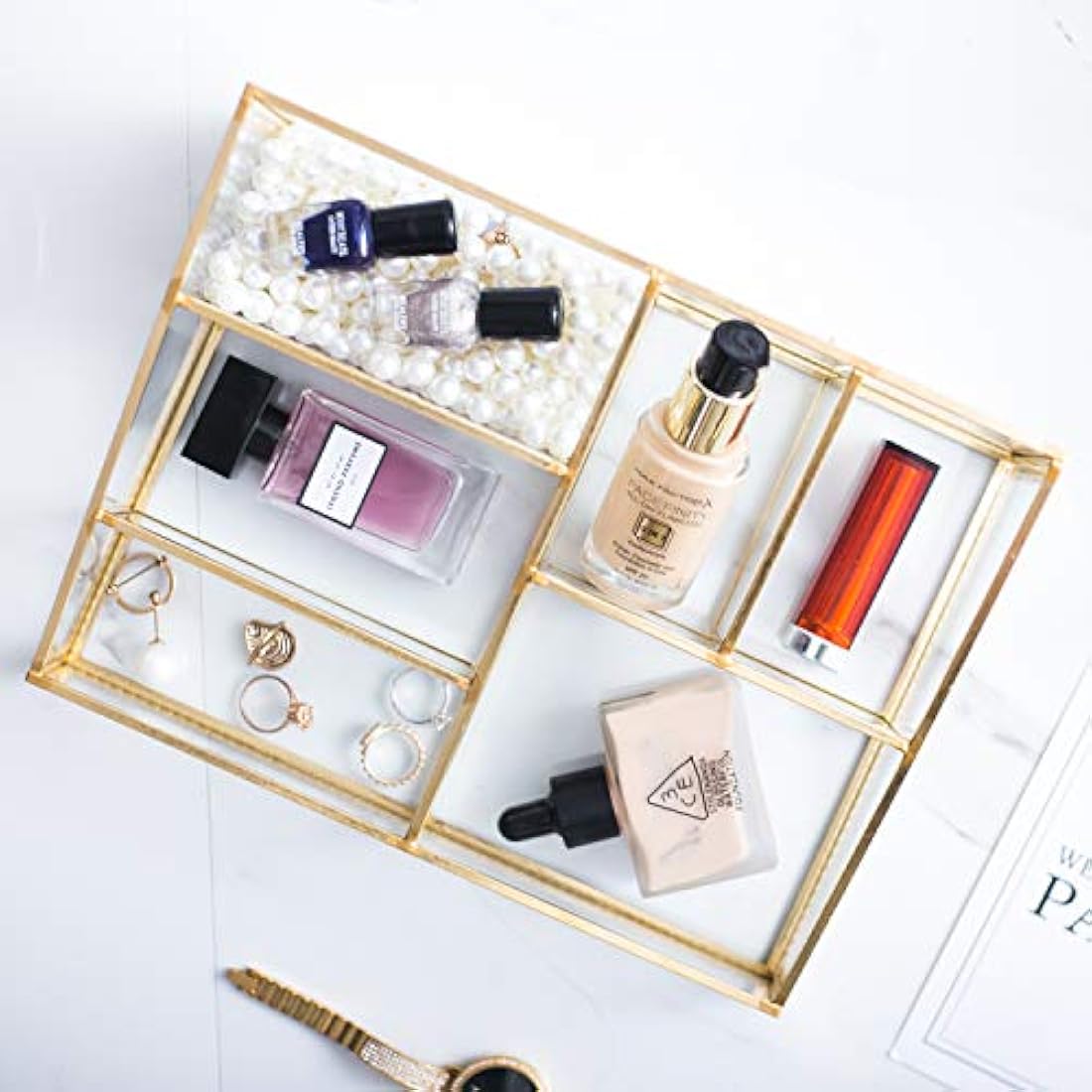Jolof Store Glass Makeup Organizer – Gold Antique Cosmetic Storage Box