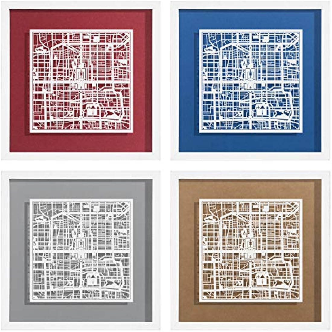 Beijing Paper Cut Map Wall Art | O3 Design Studio Framed 9x9 Decor