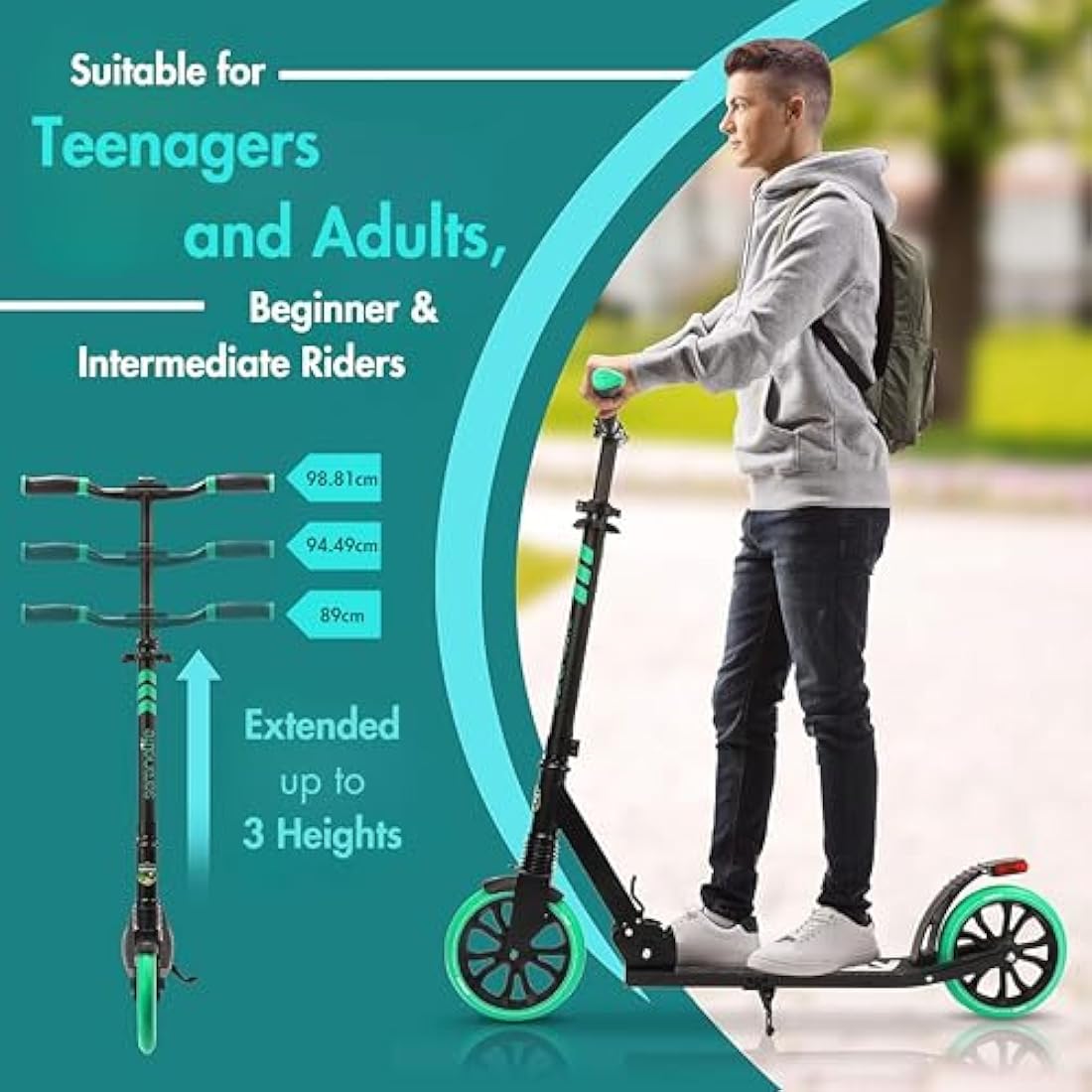 SereneLife Folding Kick Scooter | Big Wheels & Adjustable Handlebar