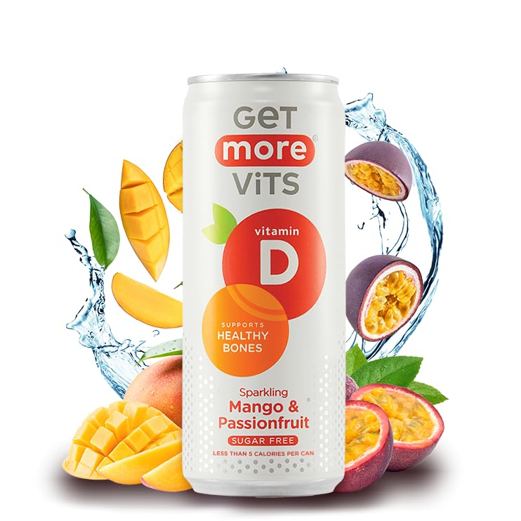 Get More Vits Vitamin D Sparkling Water - Mango & Passionfruit (12x330ml)