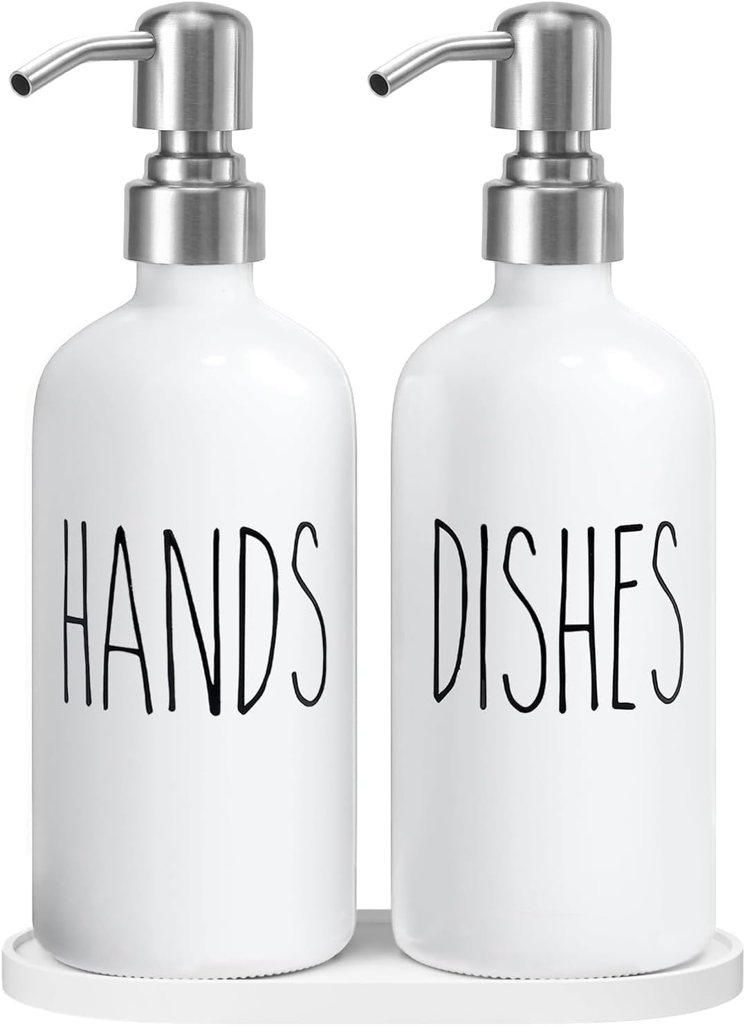 Glass Soap Dispenser Set – 2 Pack Farmhouse Bottles with Tray