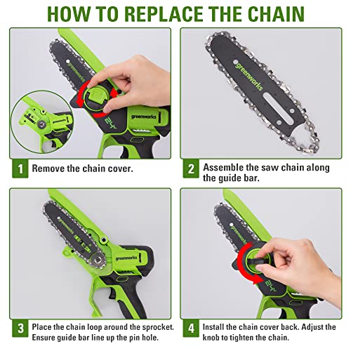 Greenworks 24V Mini Chainsaw | 4 Inch Cordless Electric Saw for Trees