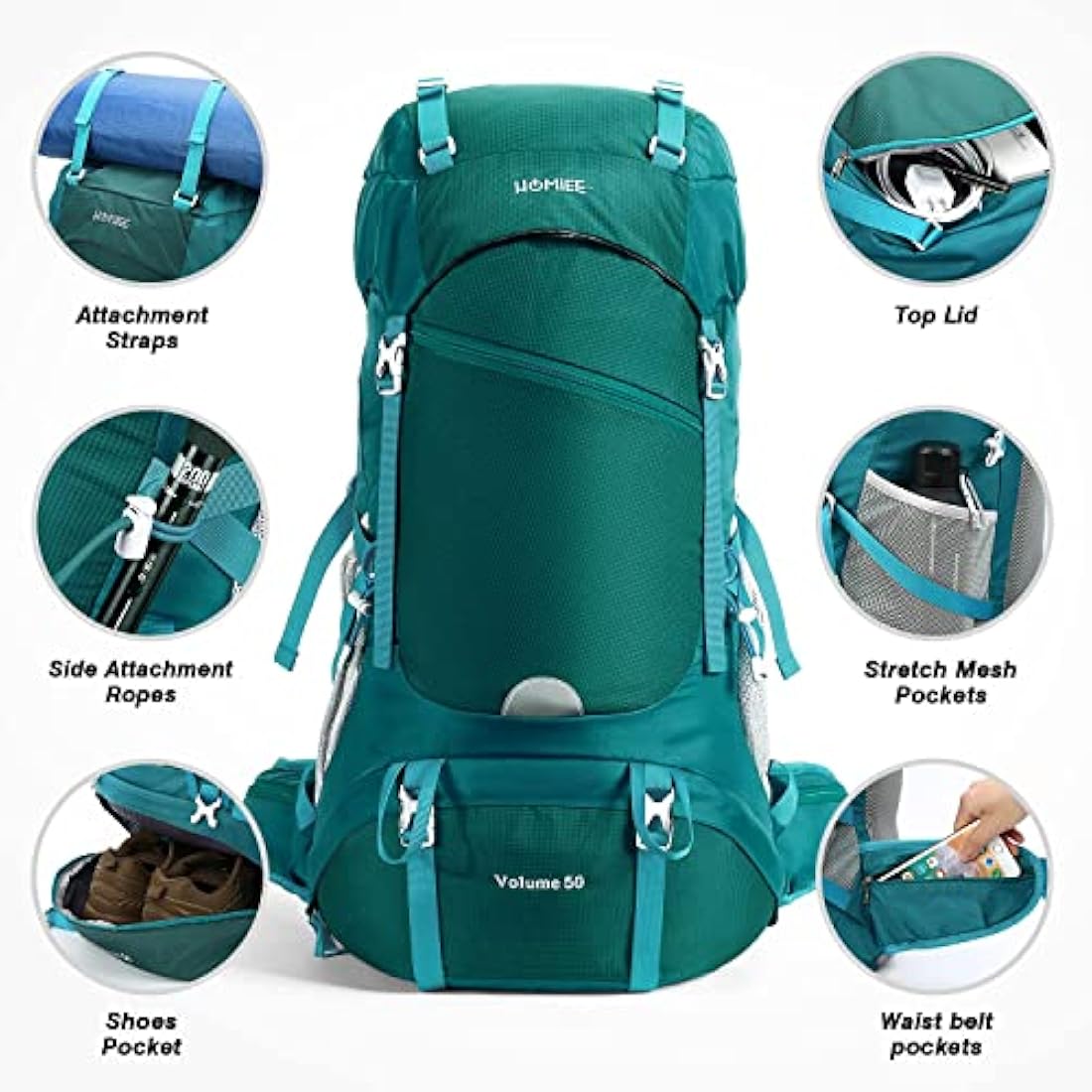 HOMIEE 50L Hiking Backpack – Waterproof Lightweight Trekking Rucksack