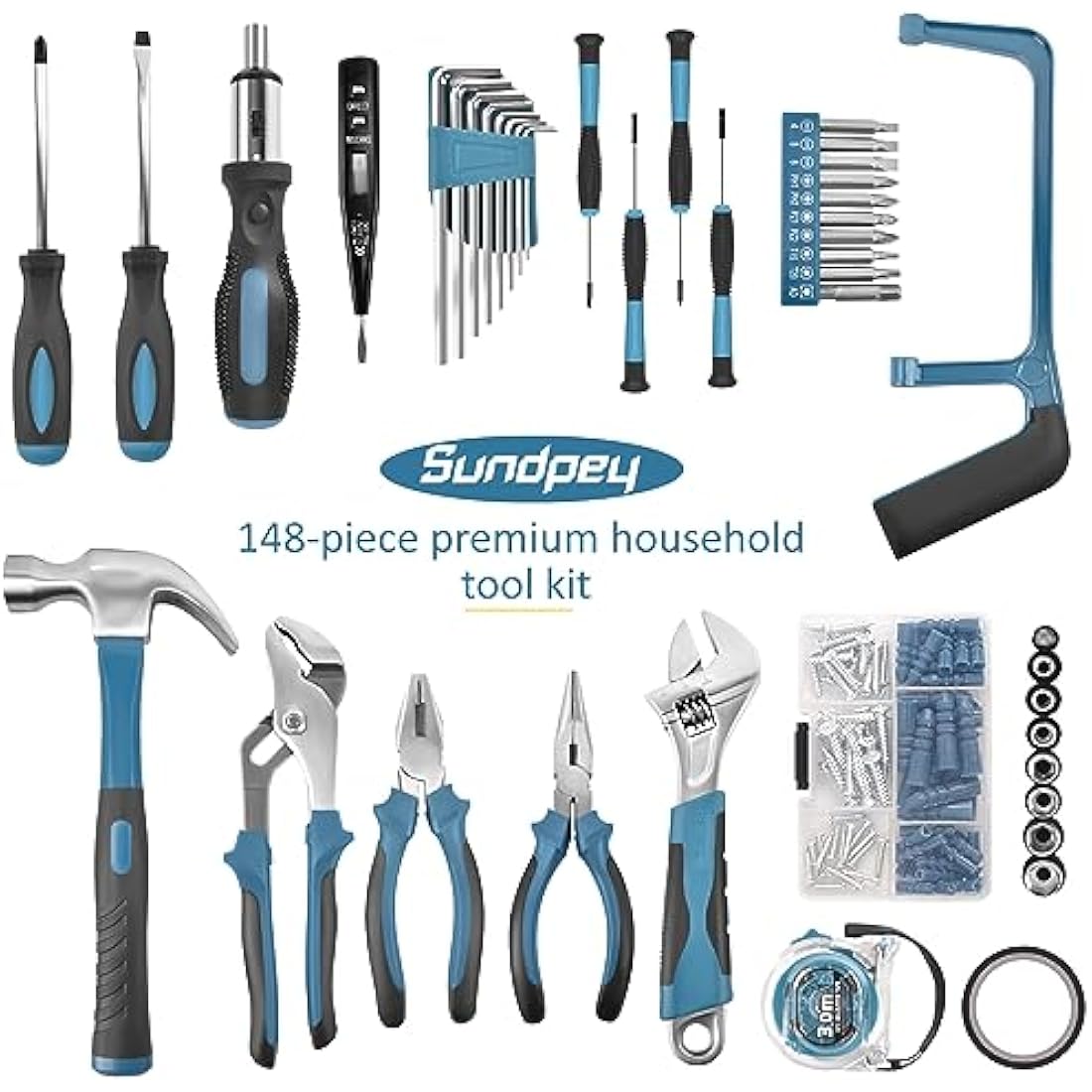 Sundpey 148-Piece Home Tool Kit | Portable Hand Tool Set with Case