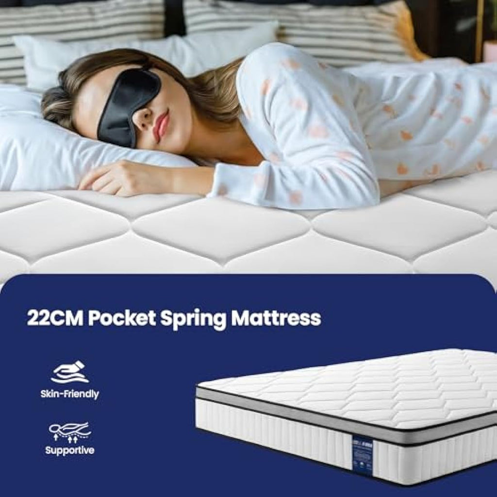 BedStory Single Hybrid Mattress – 22cm Pocket Sprung & Foam