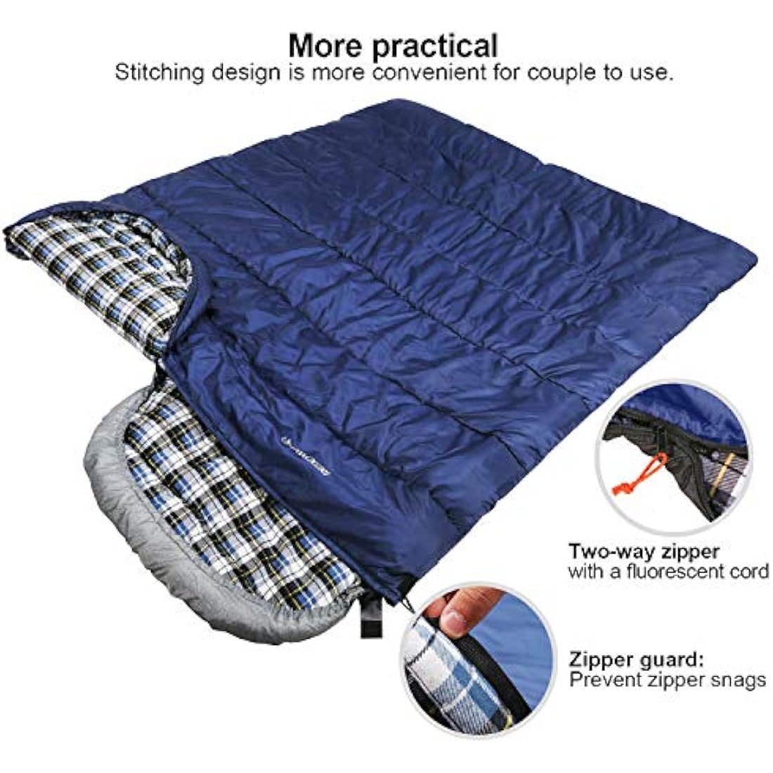 REDCAMP XL Cotton Flannel Sleeping Bag with Pillow | 3-4 Season Winter