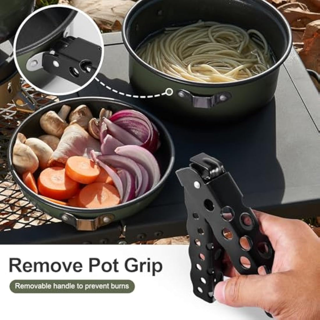 Odoland 5-Piece Camping Cookware Mess Kit | Non-Stick Pot Pan Kettle