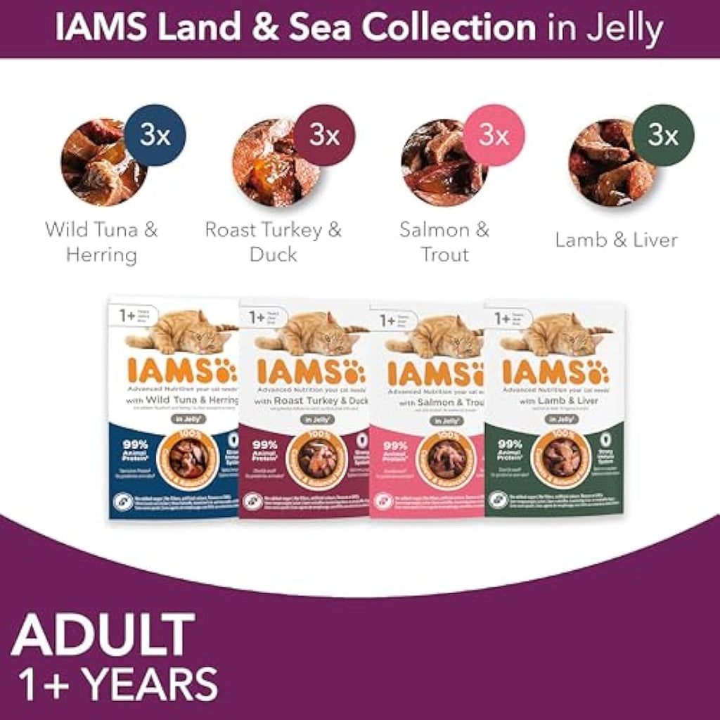 IAMS Adult Wet Cat Food Land & Sea in Jelly - High Protein 12 x 85g