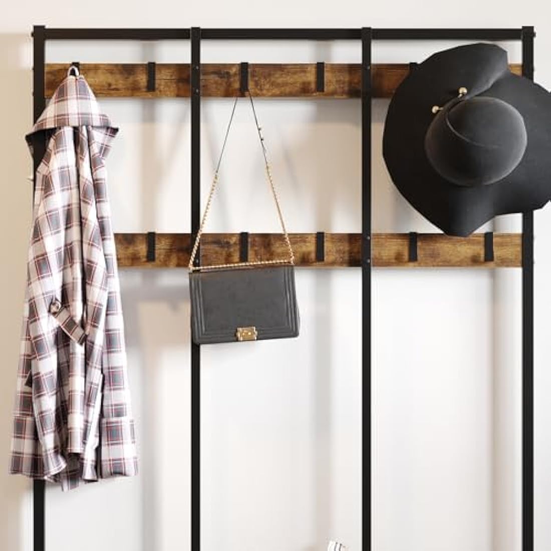 Dripex Industrial Hall Tree Coat Rack with Shoe Bench and 12 Hooks