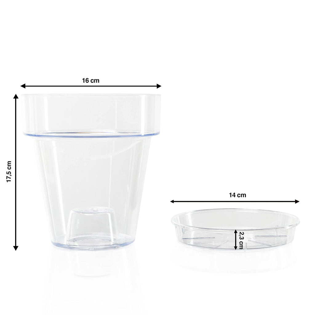 Kalapanta Transparent Orchid Pot with Drainage Holes and Saucer - 16cm