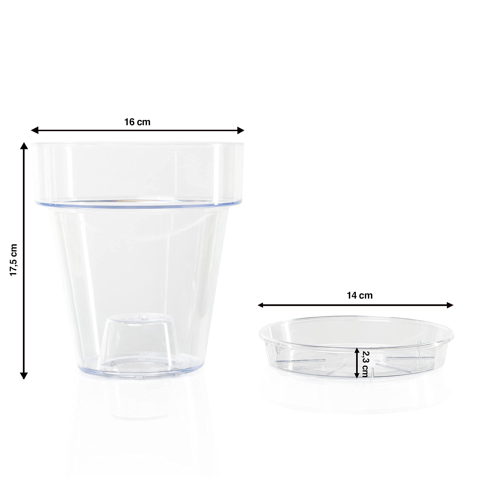 Kalapanta Transparent Orchid Pot with Drainage Holes and Saucer - 16cm
