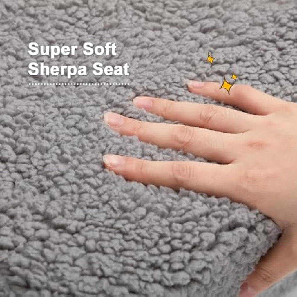 BEJOY 2-in-1 Kids Sofa Bed – Sherpa Toddler Convertible Chair, Grey