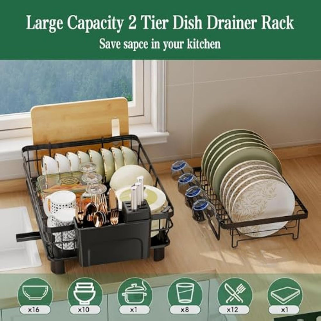 Jolof Store 2-Tier Stainless Steel Dish Drying Rack with Swivel Spout