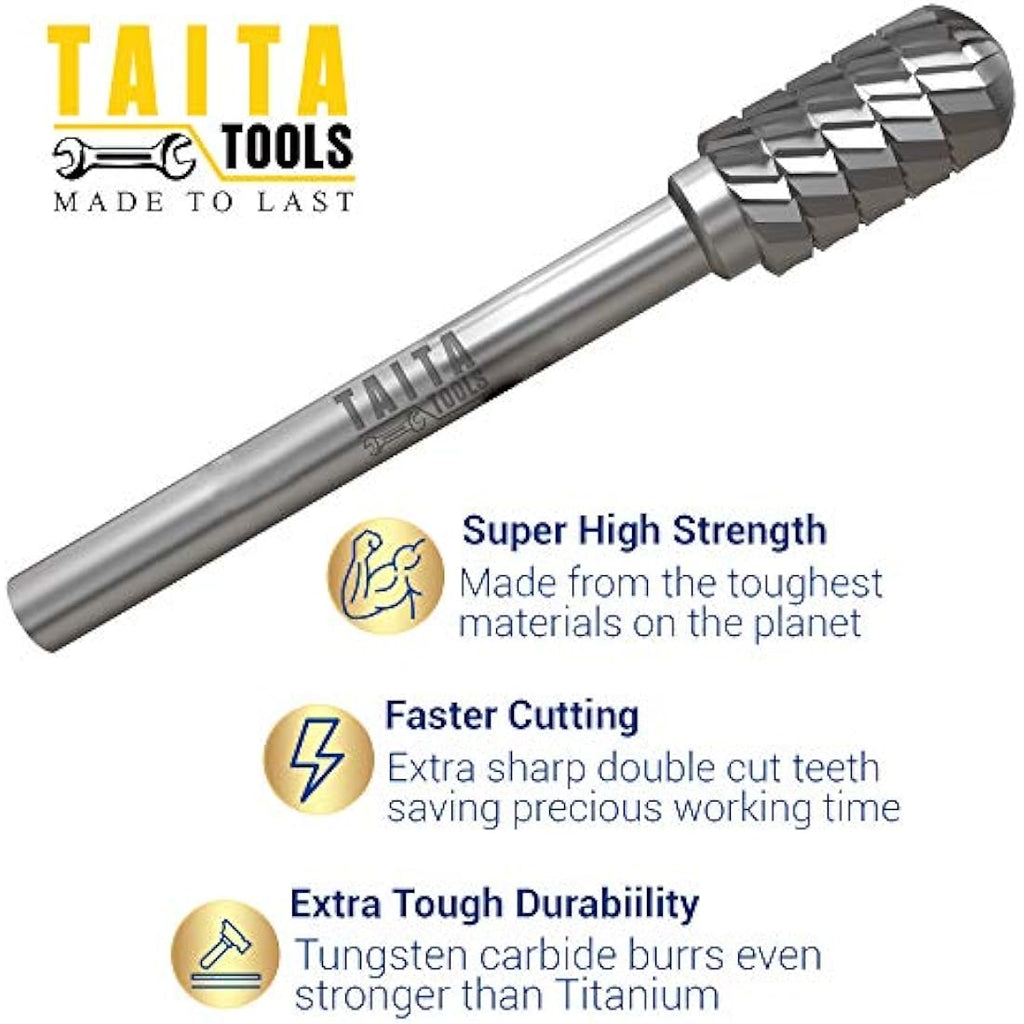 TaitaTools 10pc Carbide Burr Set | 1/4" Shank Double Cut Tungsten Rotary Bits