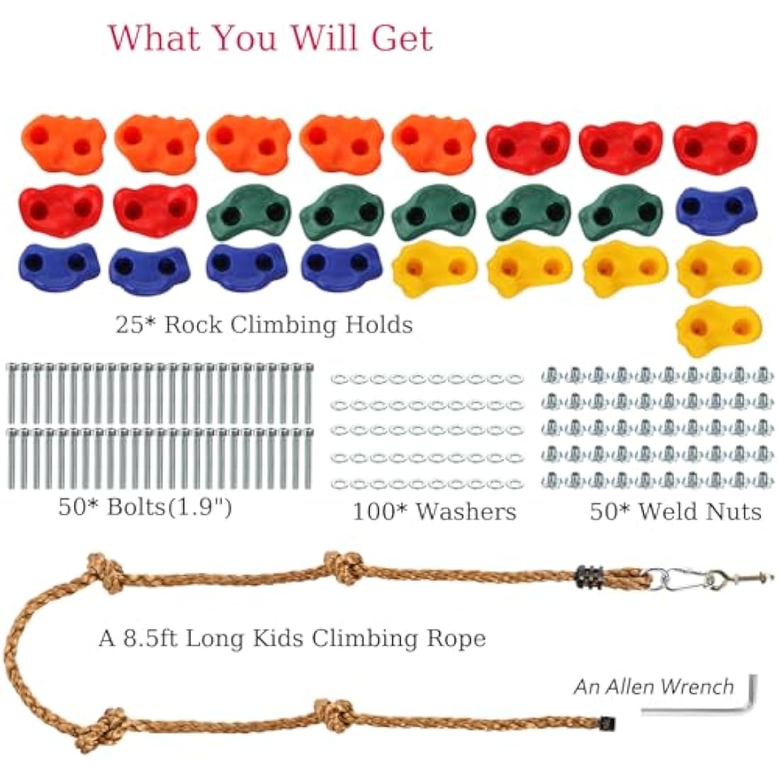 ZENFUN 25 Pack Rock Climbing Holds with Rope for Indoor & Outdoor Wall