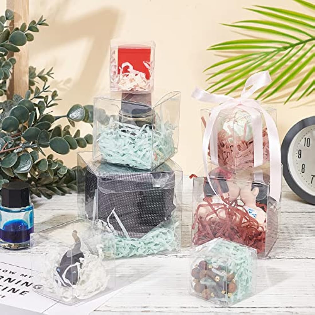 BENECREAT 50PCS Clear PVC Cube Gift Boxes | 7x7x7cm Wedding Favor Boxes